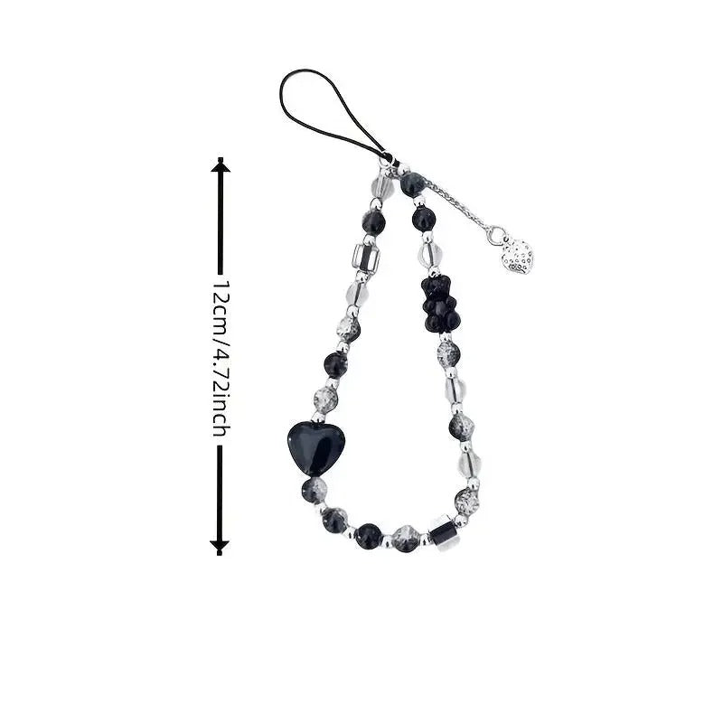 Strawberry Black Love Cute Bear Chain Charm Wrist Strap key cord