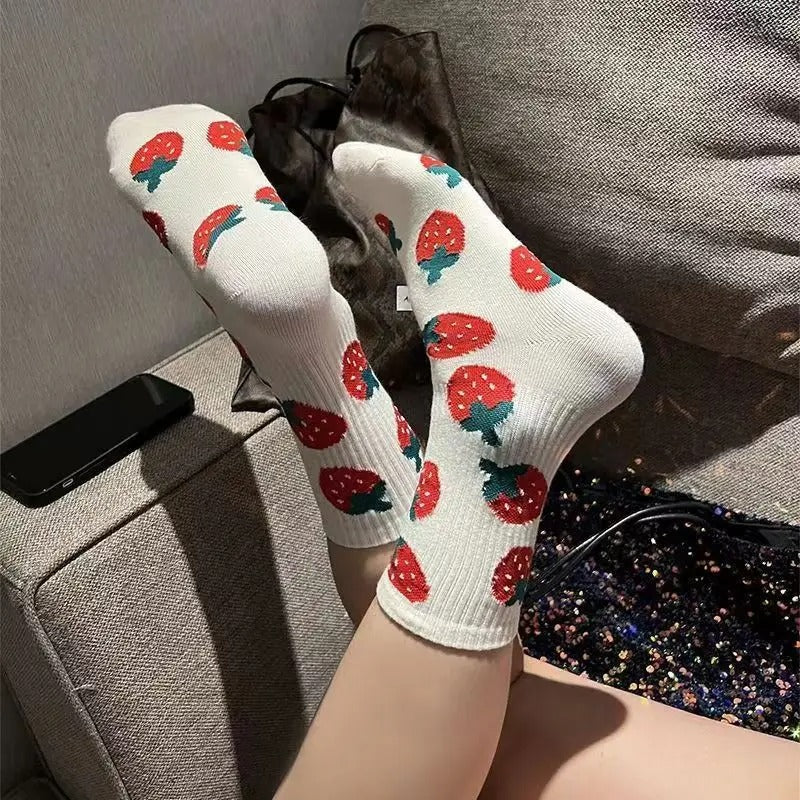 Women Socks Strawberry Funny Sweet Cotton