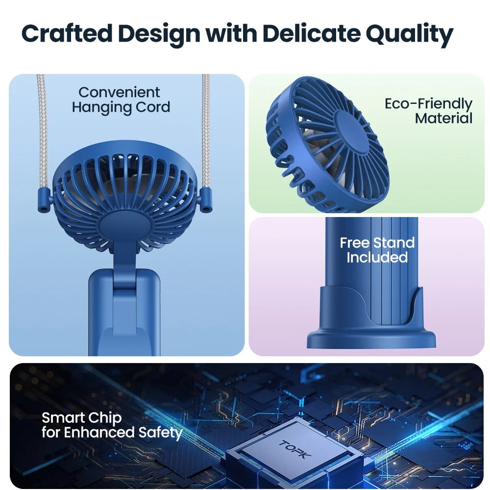 5000mAh Mini Portable Fan USB Rechargeable Hand Held Fan,Small Pocket Fan 3 Speeds