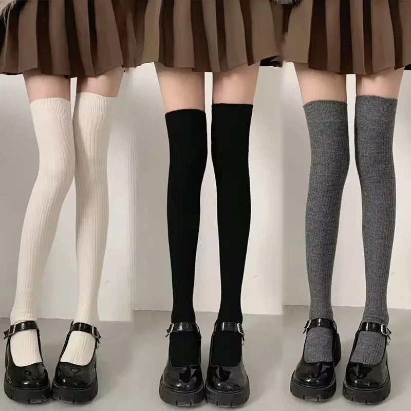 Wool Socks Woman Autumn/Winter Solid Color Thigh High
