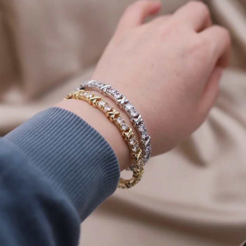 French new design fashion jewelry two-color plated zircon