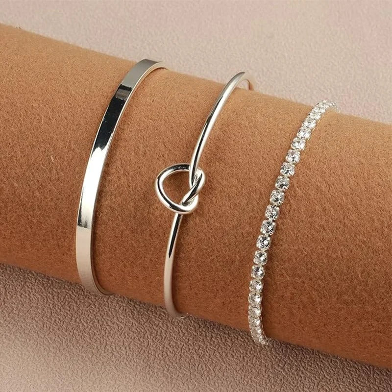 3pcs Stainless Steel Stack Cuff Bracelets for Women