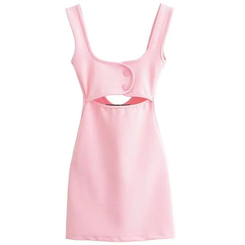 Cut Out Short Dresses 2025 Woman Summer Sleeveless Solid Party Dress