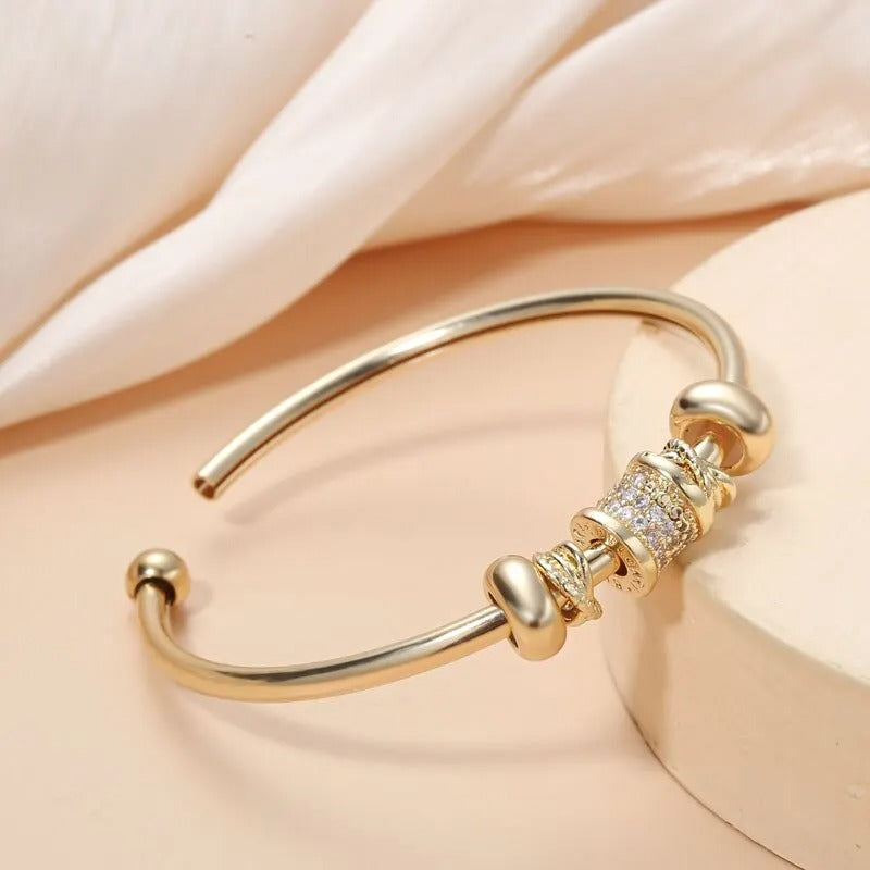 Gold Plated Cuff Bangle Copper Material Cubic Zircon