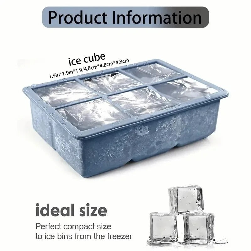 1PC 6 Cavity Silicone Ice Cube Tray with Lid Food Grade