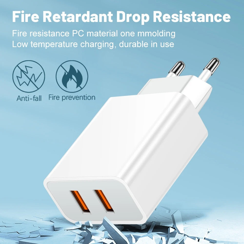 USB Charger 2 Ports Fast Charging Portable Mobile Adapter