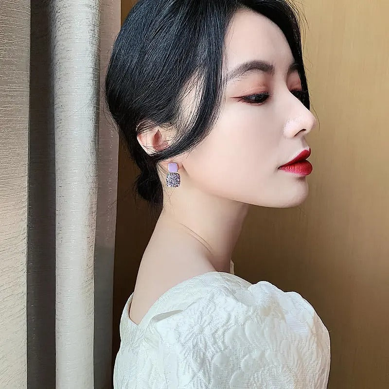 New Vintage Purple Shiny Crystal Geometric Women Earrings