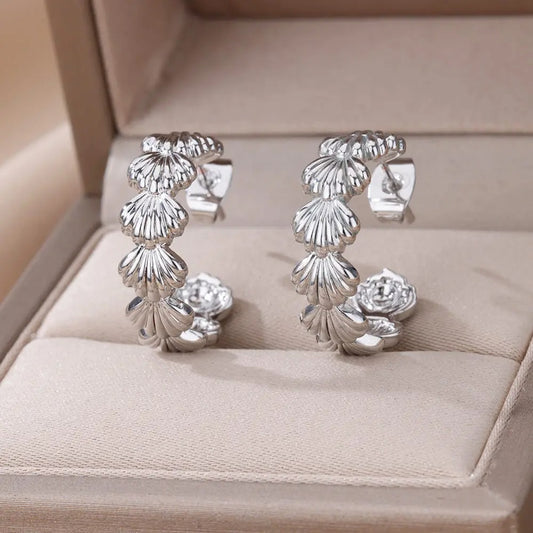C-shaped Shell Stainless Steel Earrings For Women