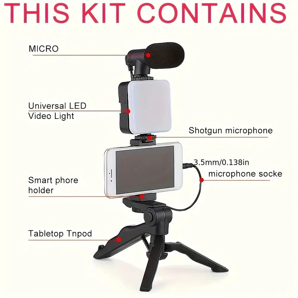 Smartphone Vlogging Kit With Tripod Phone Holder Mini Microphone