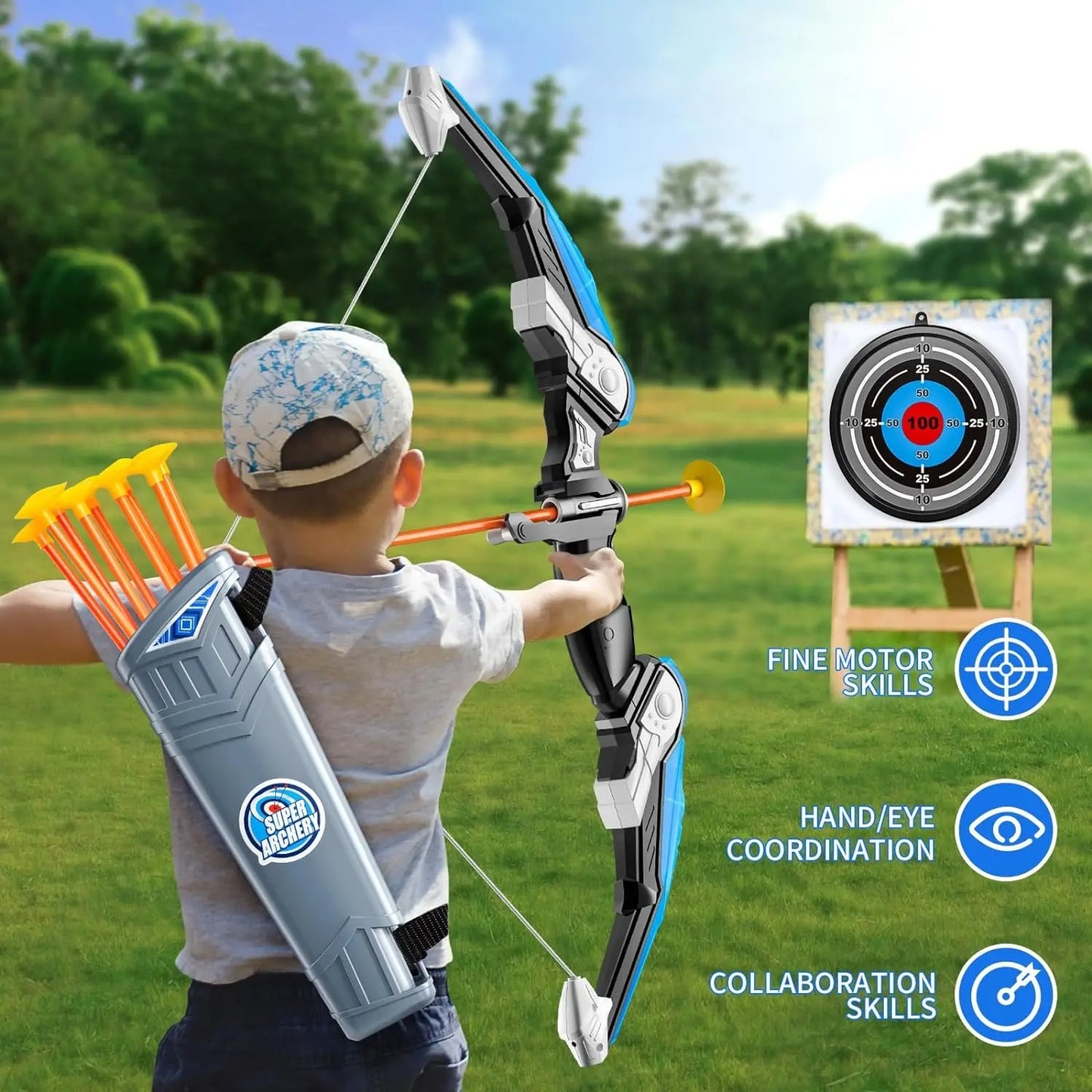 Kids Bow and Arrow Set, LED Light Up Archery Toys Set