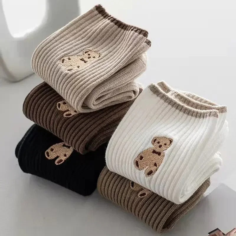 5pairs Cartoon Bear Socks Soft Cotton Socks Autumn