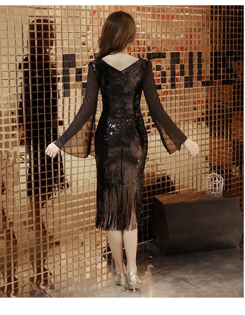 Party 2024 New Women's Black Sequin Dress Elegant Long Chifon