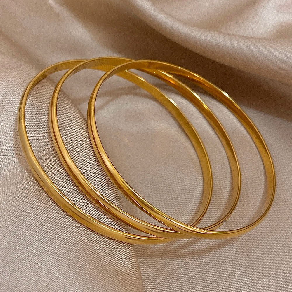 3pcs Glossy 18K Gold Plated Stainless Steel Bangle Bracelet