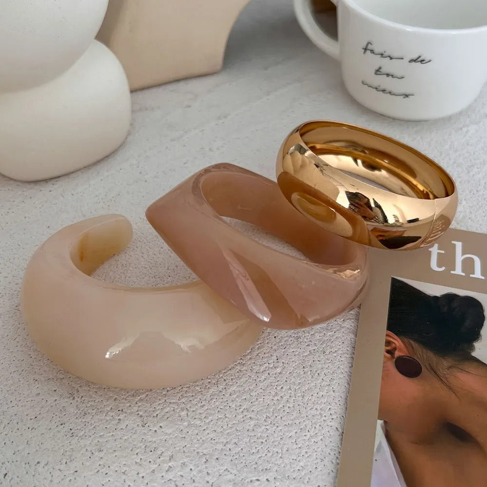 Vintage Punk Beige Khaki Thick Resin Acrylic