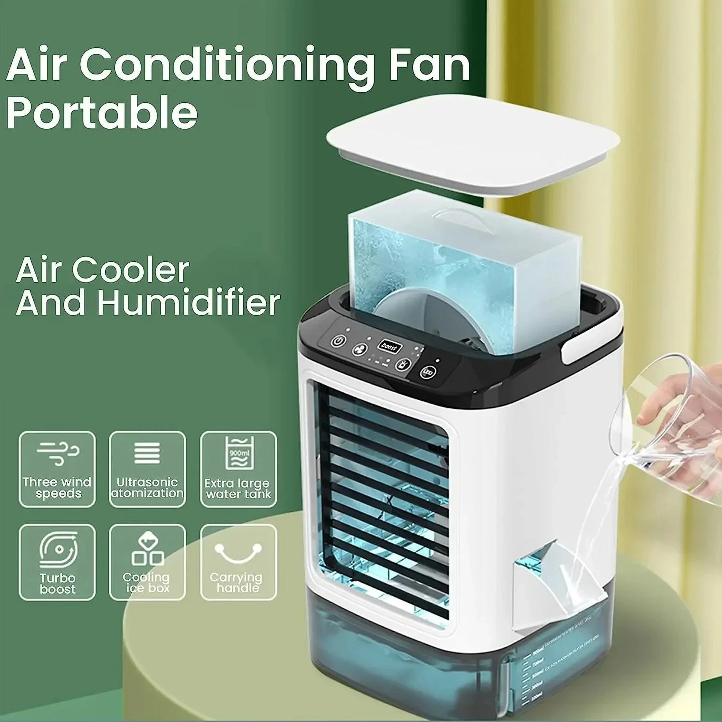 Air Conditioner Portable Fan Desktop Dual Spray Ultrasonic Atomization 3-Speed Mute