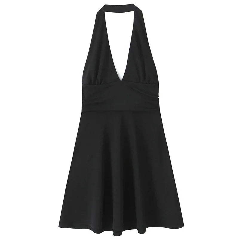 Halter Short Dresses 2025 Woman Summer Off Shoulder Pleated