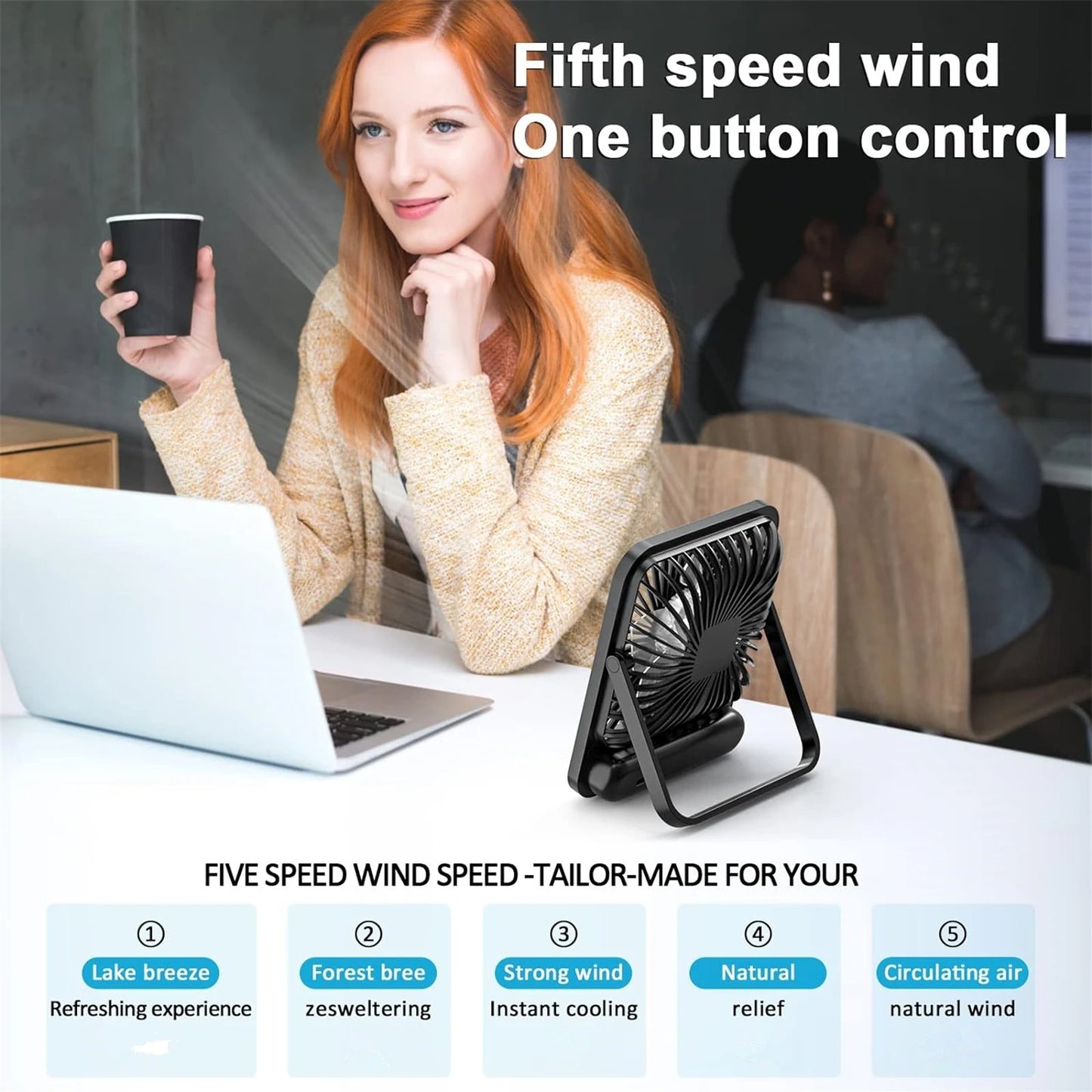 Desk Fan, Portable USB Rechargeable Fan, 180° Tilt Folding Personal Fan With Power Display