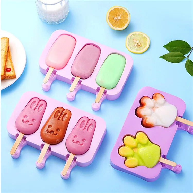 Silicone Ice Cream Mold Popsicle Siamese Molds with Lid DIY