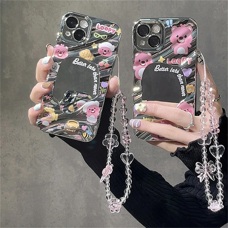 Korean Pink Bear Butterfly Flower Phone Strap Charm Chain Knot