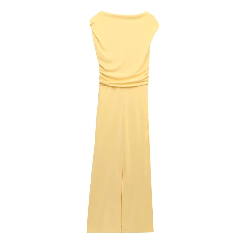 Yellow Women's Dress Sleeveless Asymmetrical Long Dresses