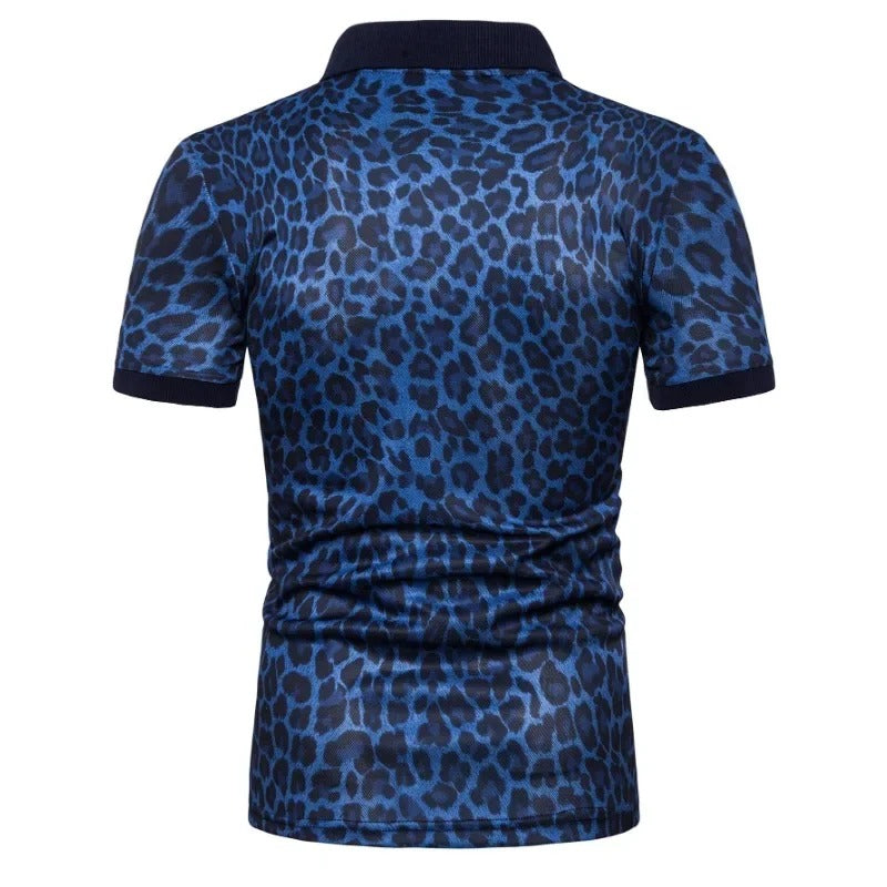 New Men's Fashion Shirt Leopard Print Short Sleeve Breathable