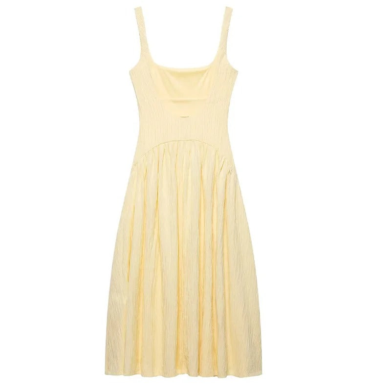 Sleeveless Midi Dresses 2025 Woman Summer Slip Yellow Dress