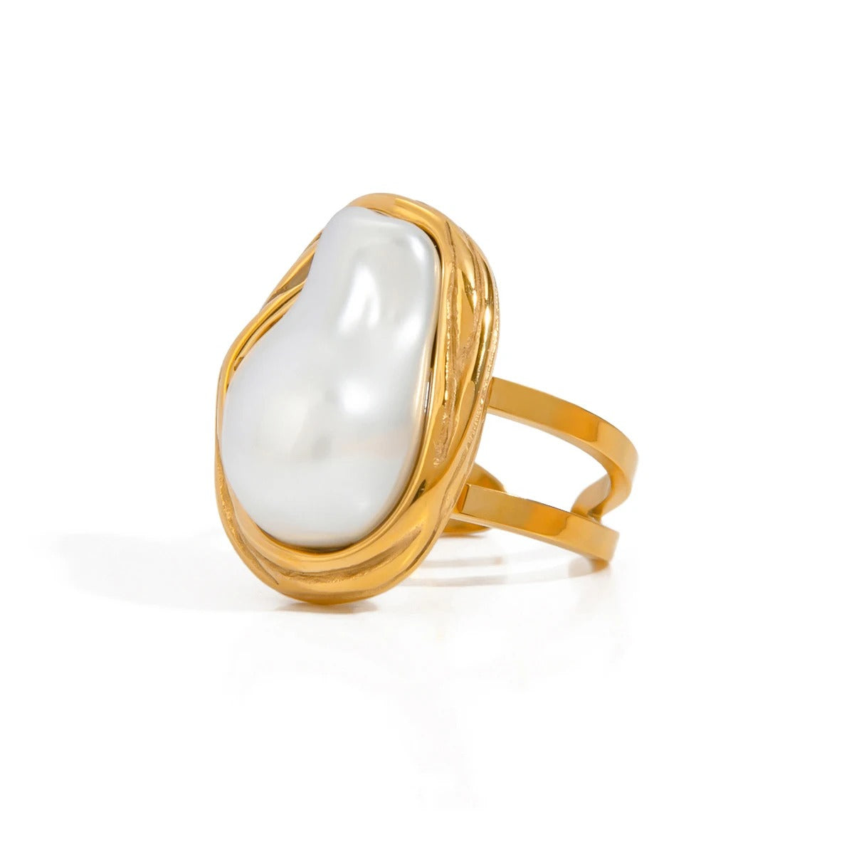 Fashion Imitation Pearl Stainless Steel Gold Color Ring