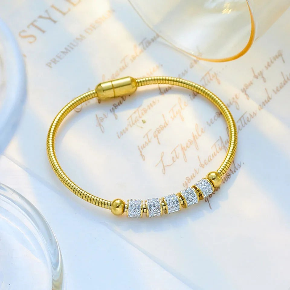 Stainless Steel Gold Color Rhinestone