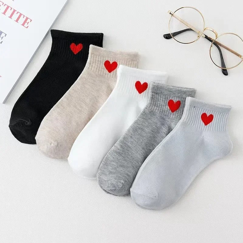 5 Pairs Lovely Heart Cotton Socks Women Summer Fashion