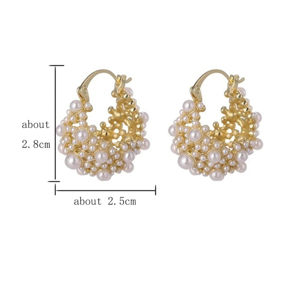 Irregular Metal Pearl Earrings European American Style