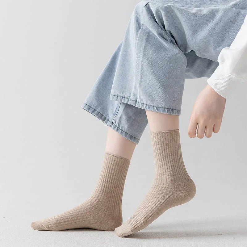 5 Pairs Of New Japanese Socks Set Solid Color Women's