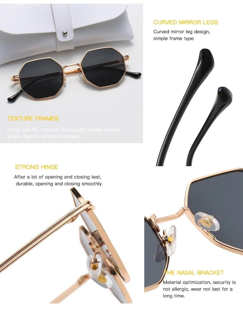 Polygon Metal Sunglasses Vintage Frame For Women