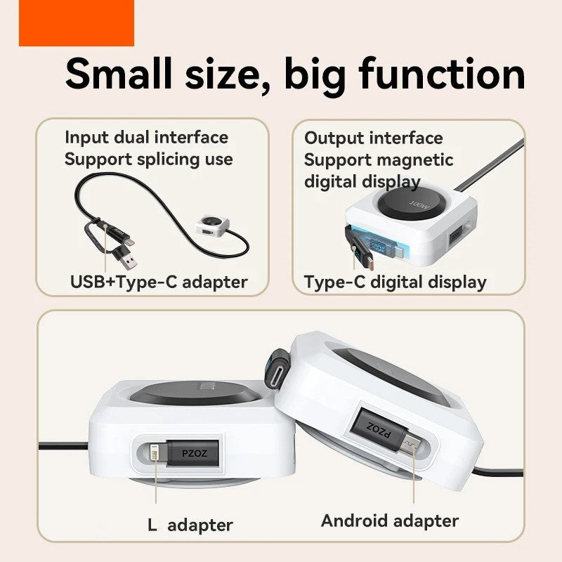 Digital Display PD 100W C to C Retractable Cable USB to Type C For iPhone 16
