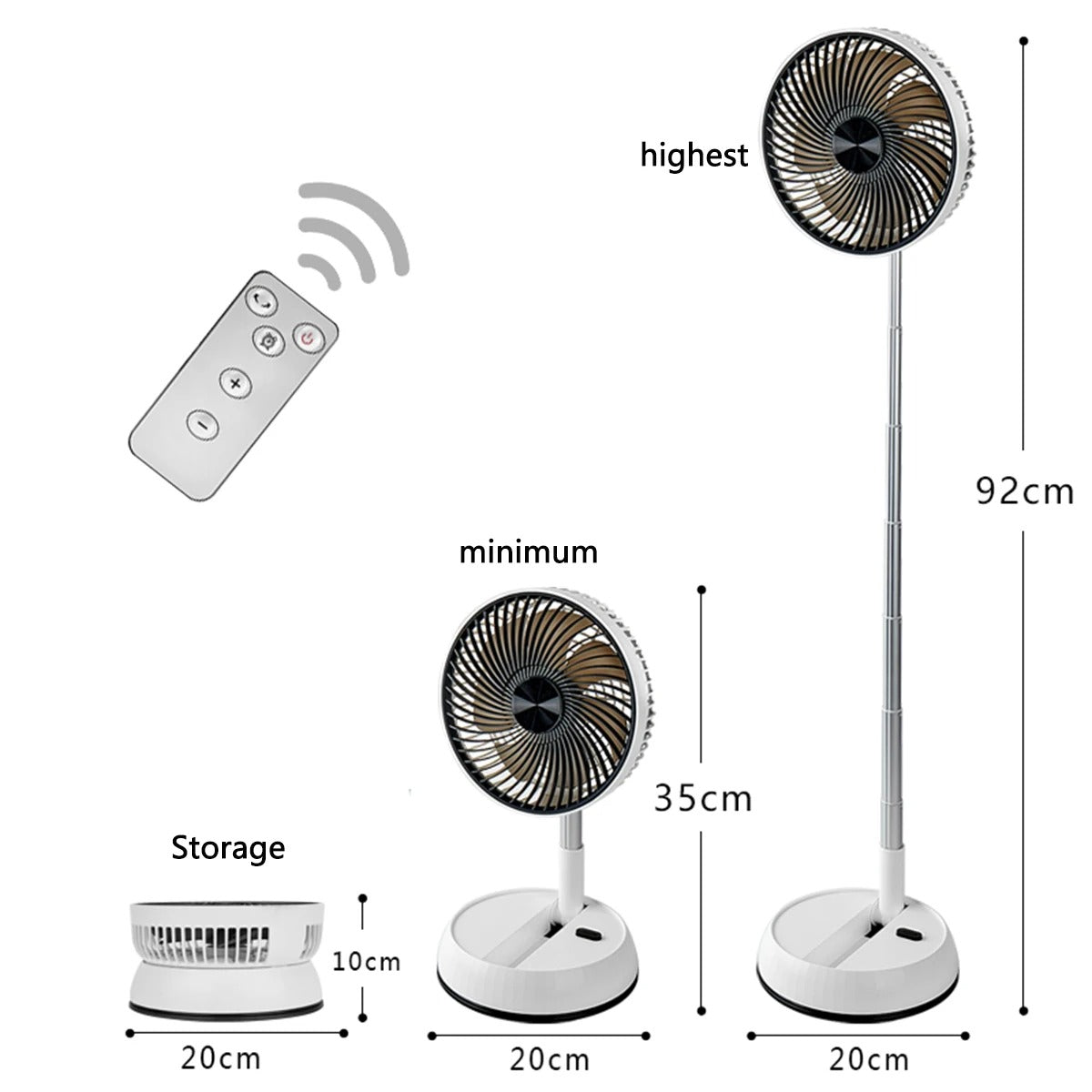 Portable Oscillating Standing Fan with Remote Controller Foldable Desk Fan Rechargeable