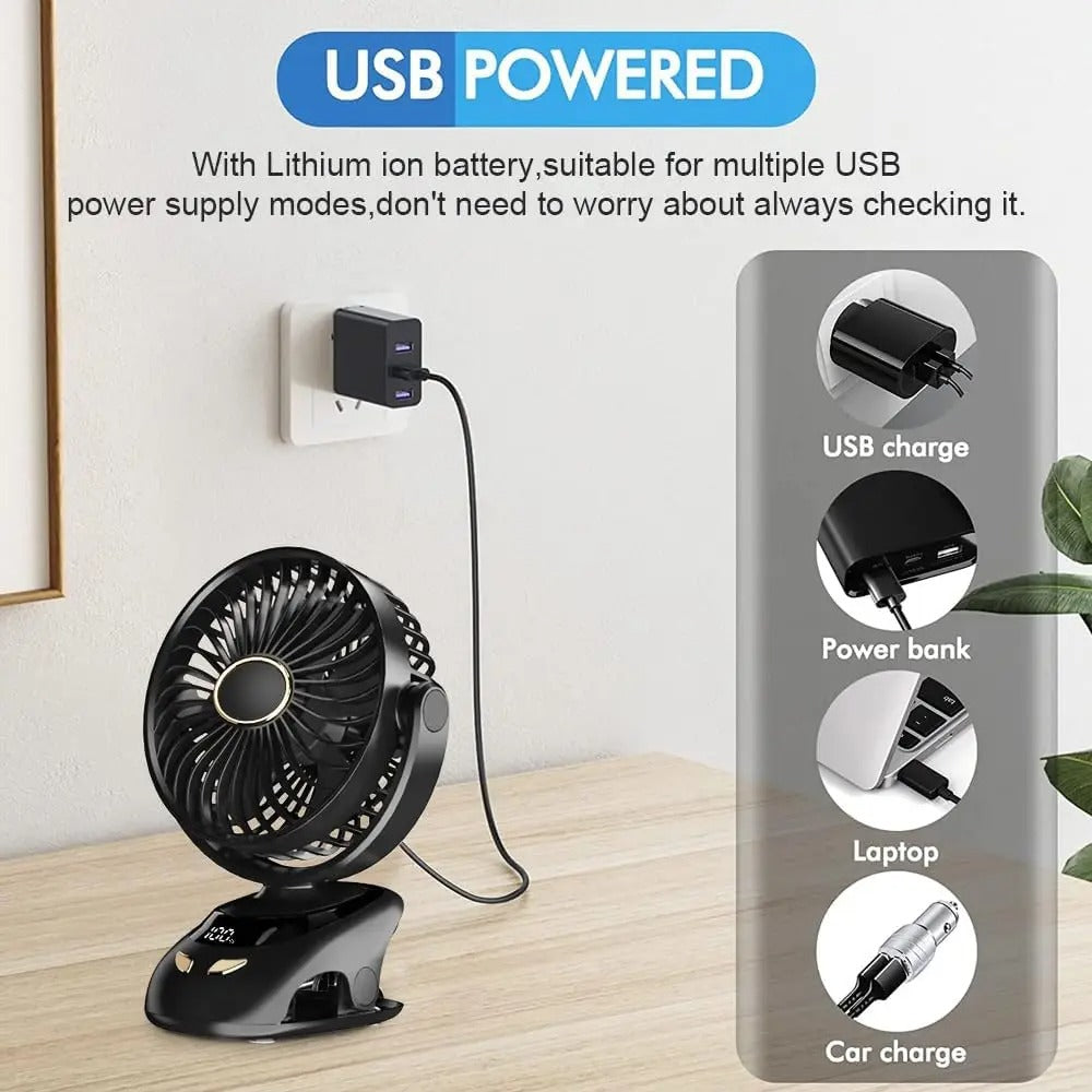 Small Desk Clip On Fan, Portable Personal USB Clip Fan For Home Office Travel Bed Stroller