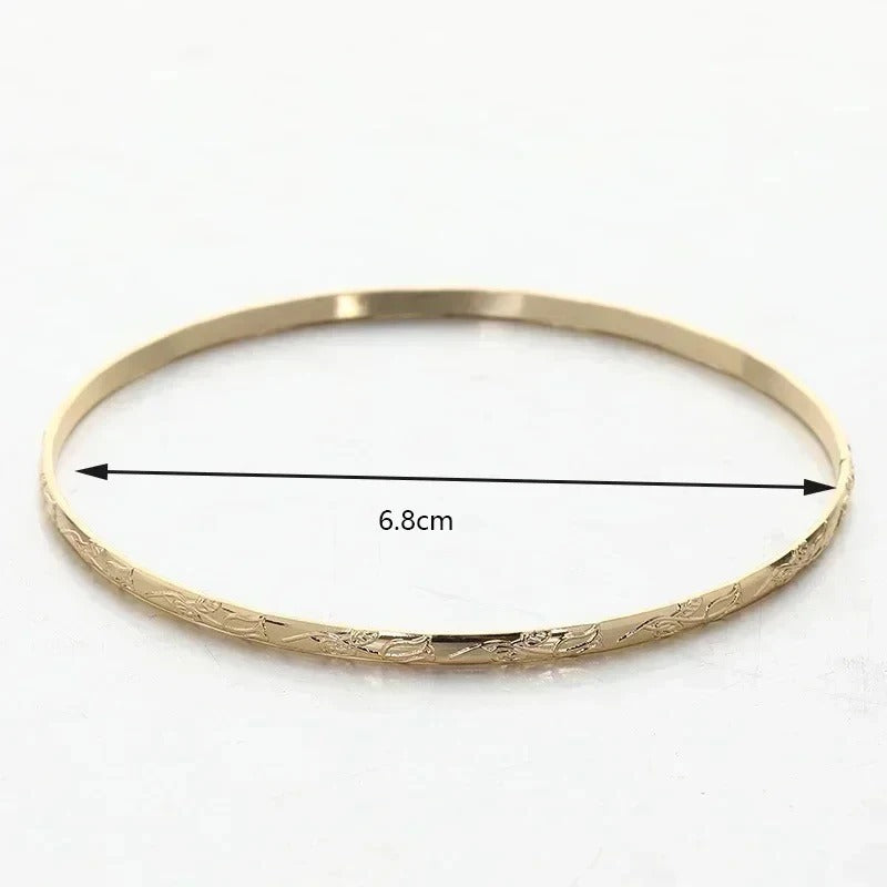 Slim Metal Bangles Gold Plated Carved Flower