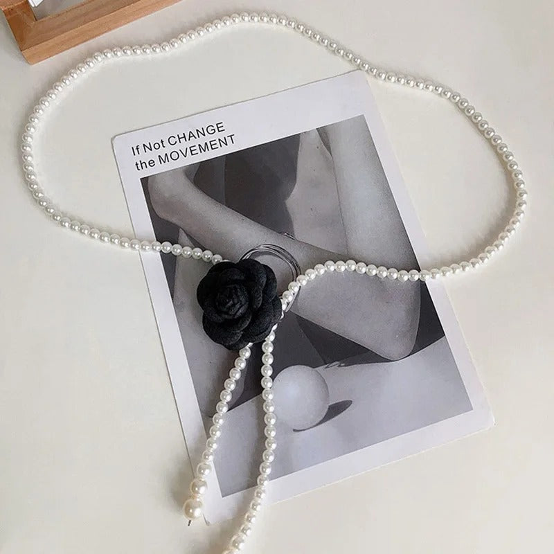 1pcs Pearl Waist Belt Women's New Style Camellia Decorative