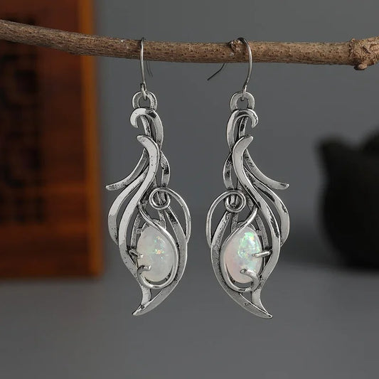 Charming Oval Fire Opal Earring For Women Silver Color Drop Earrings