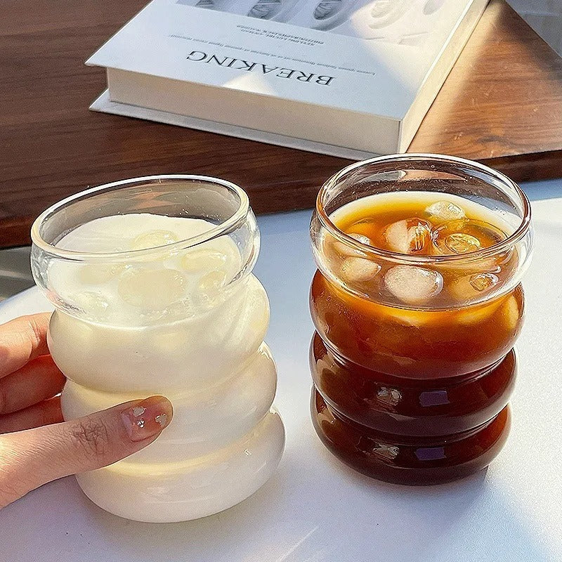 Glass Cup Household Corrugated Glass Cup Coffee Milk Cup Transparent Glasses Ice