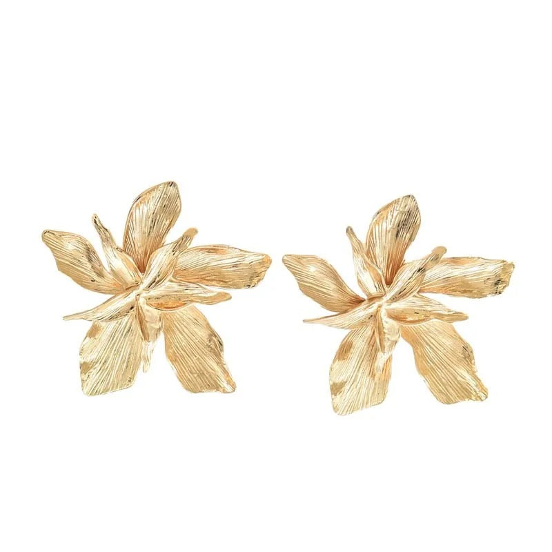 Metal Gold Color Flower Big Earrings For Women Fashion