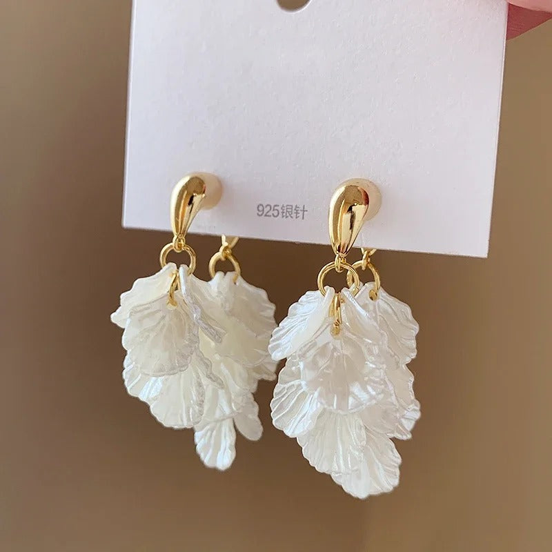 New design fashion jewelry resin shell fringe front and back earrings