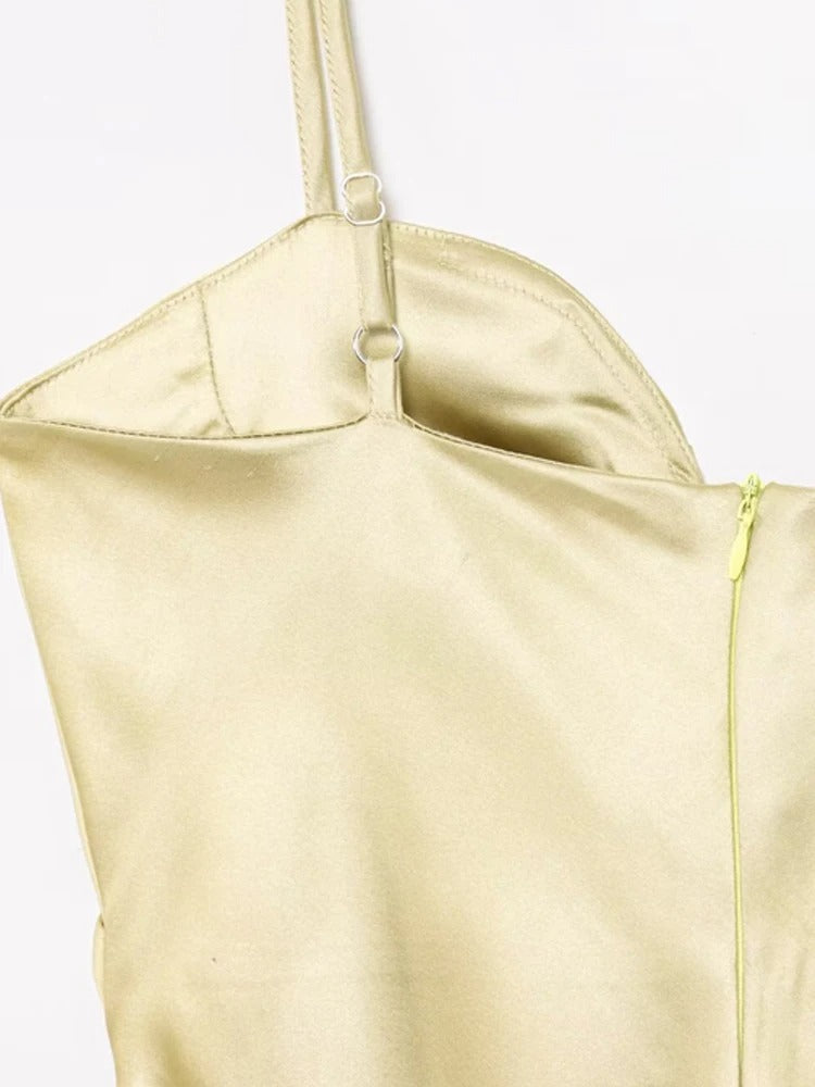 Women's Satin-Like Pleated Midi Dress with Sweetheart Neck