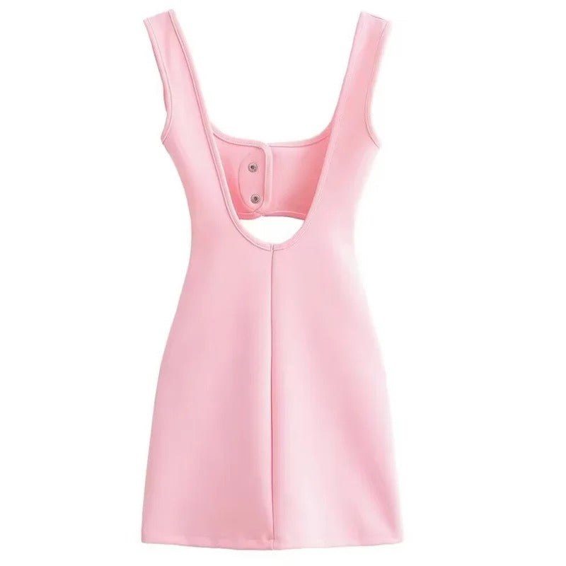 Cut Out Short Dresses 2025 Woman Summer Sleeveless Solid Party Dress