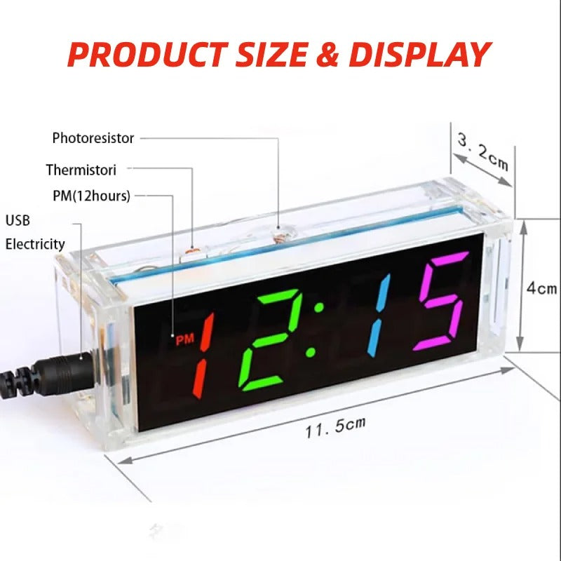 Colorful DIY Digital Clock Kit Alarm