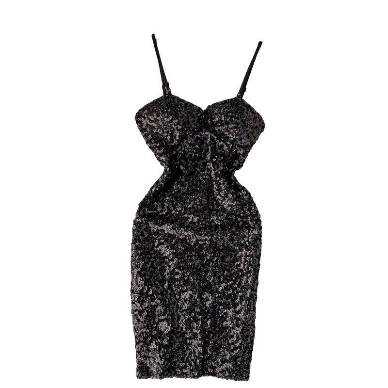 Women Sequined Strap Dress Summer Sexy Elegant Backless Party Dress