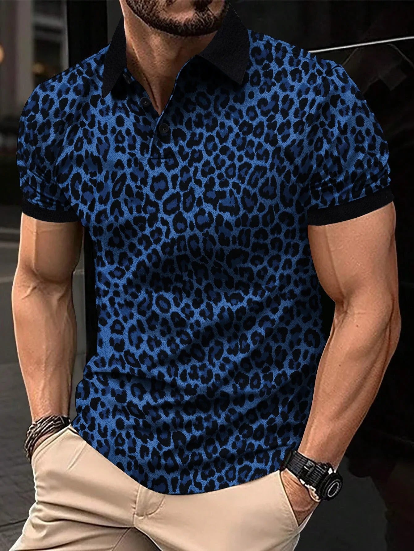 New Men's Fashion Shirt Leopard Print Short Sleeve Breathable