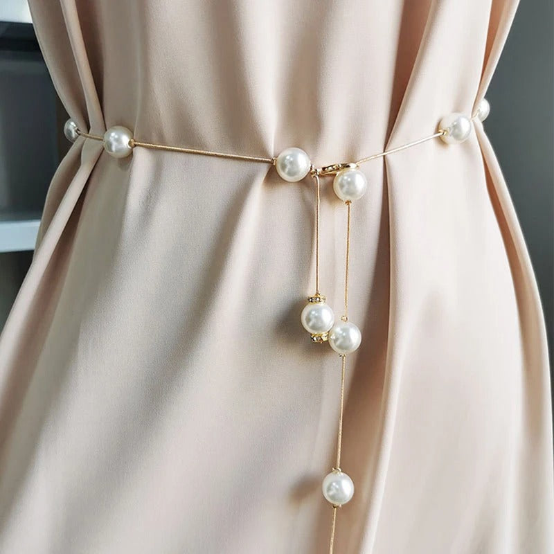 Gold/Silver Adjustable Metal Elegant Pearl Women's Belt