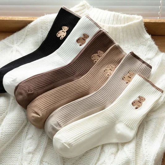5pairs Cartoon Bear Socks Soft Cotton Socks Autumn