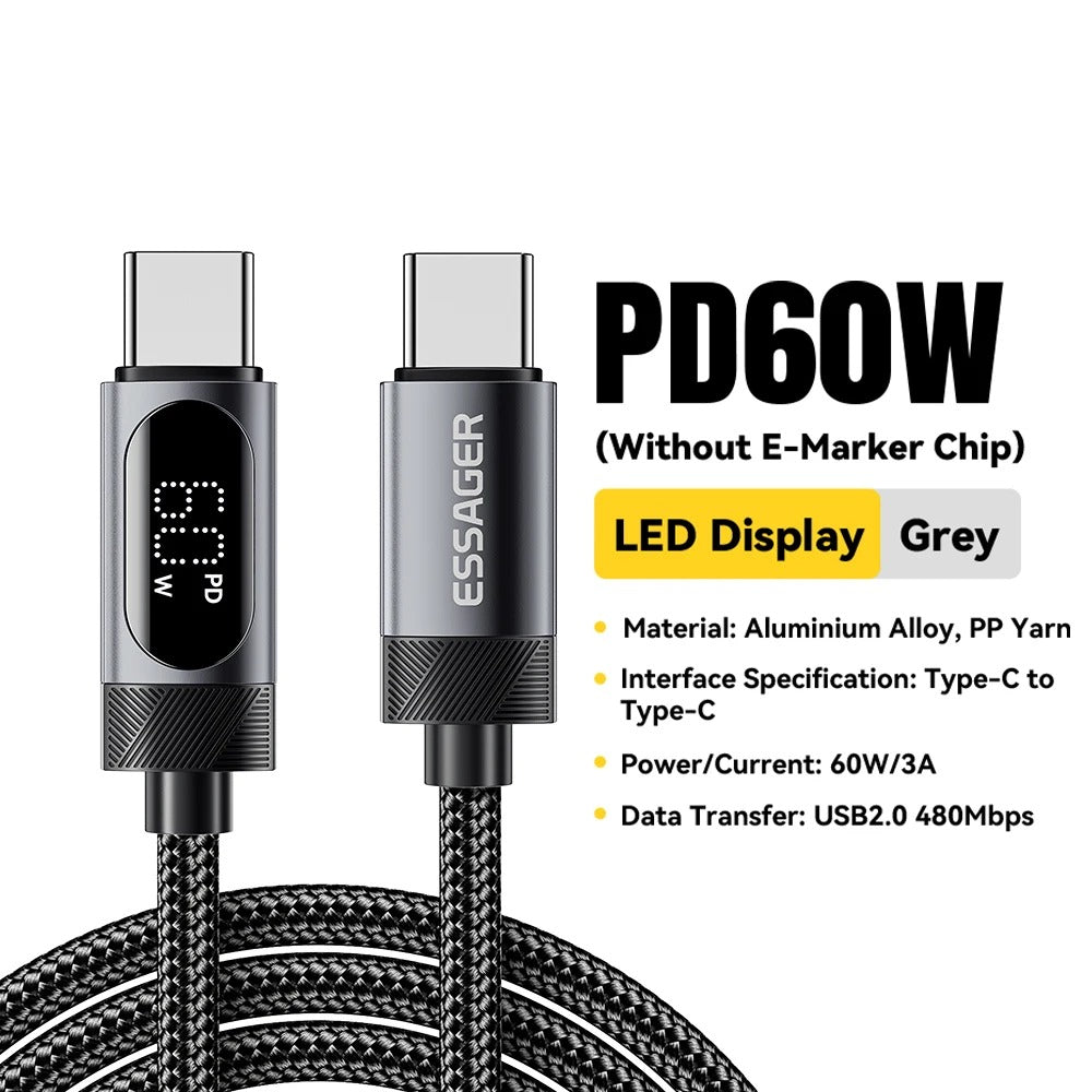 Digital Display USB C Cable For iPhone, Huawei 100W PD Fast Charging