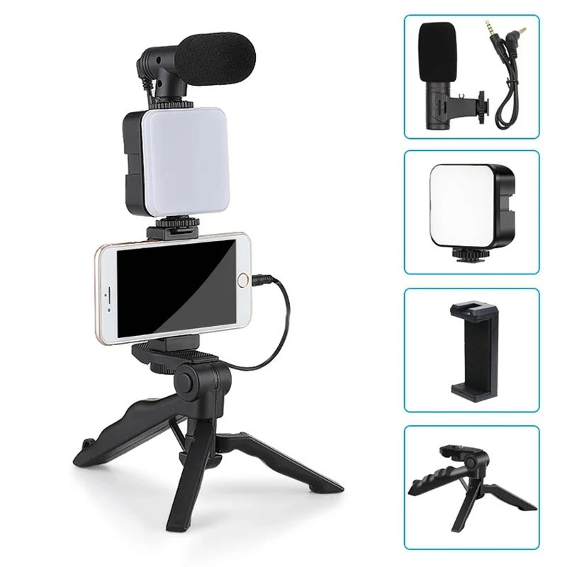 Smartphone Vlogging Kit With Tripod Phone Holder Mini Microphone